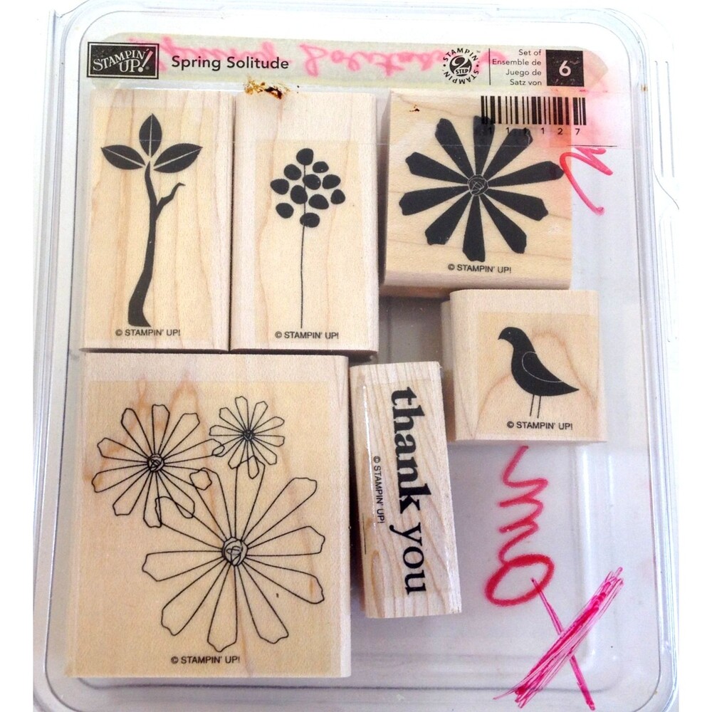 Stampin’ Up! Spring Solitude #111127 Set of 6 Tags Un-Used Open Box Wood Mounted